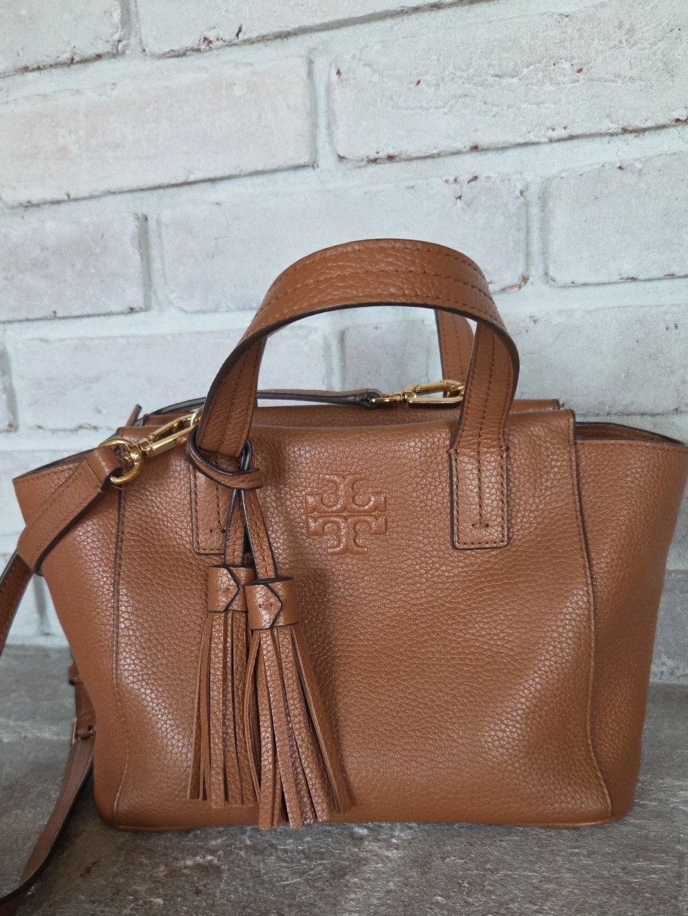 Tory Burch Camel Pebbled Leather Crossbody Purse